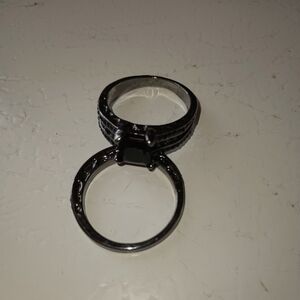 Black Princess cut Cubic Zirconia wedding ring set.